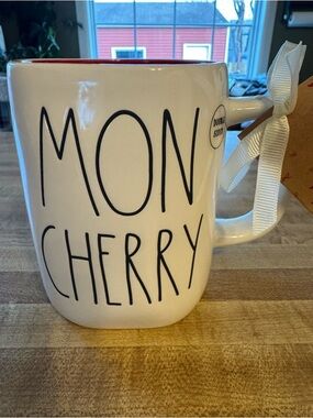 Rae Dunn Valentine's Day ‘MON CHERRY’ Double-Sided Mug w/Red Interior NWT
